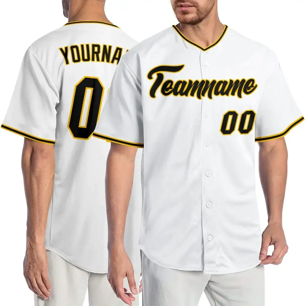 Custom White Black-Gold Authentic Baseball Jersey Image