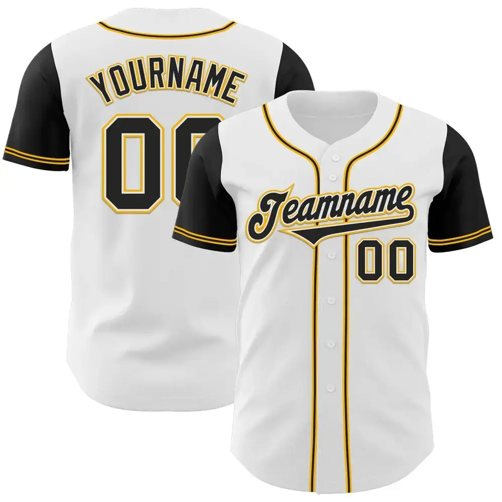 Custom White Black-Gold Authentic Two Tone Baseball Jersey Image