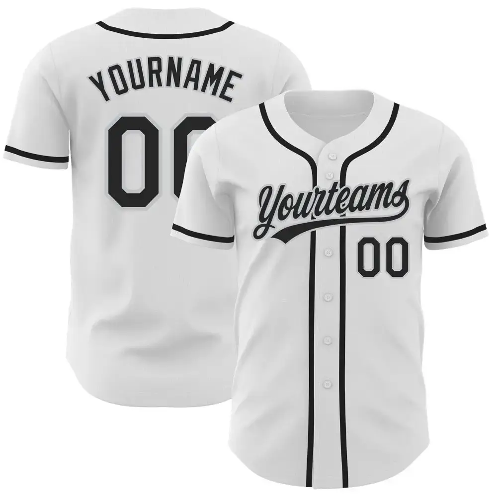 Custom White Black-Gray Authentic Baseball Jersey Image