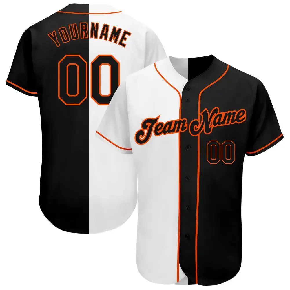 Custom White-Black Orange Authentic Split Fashion Baseball Jersey Image