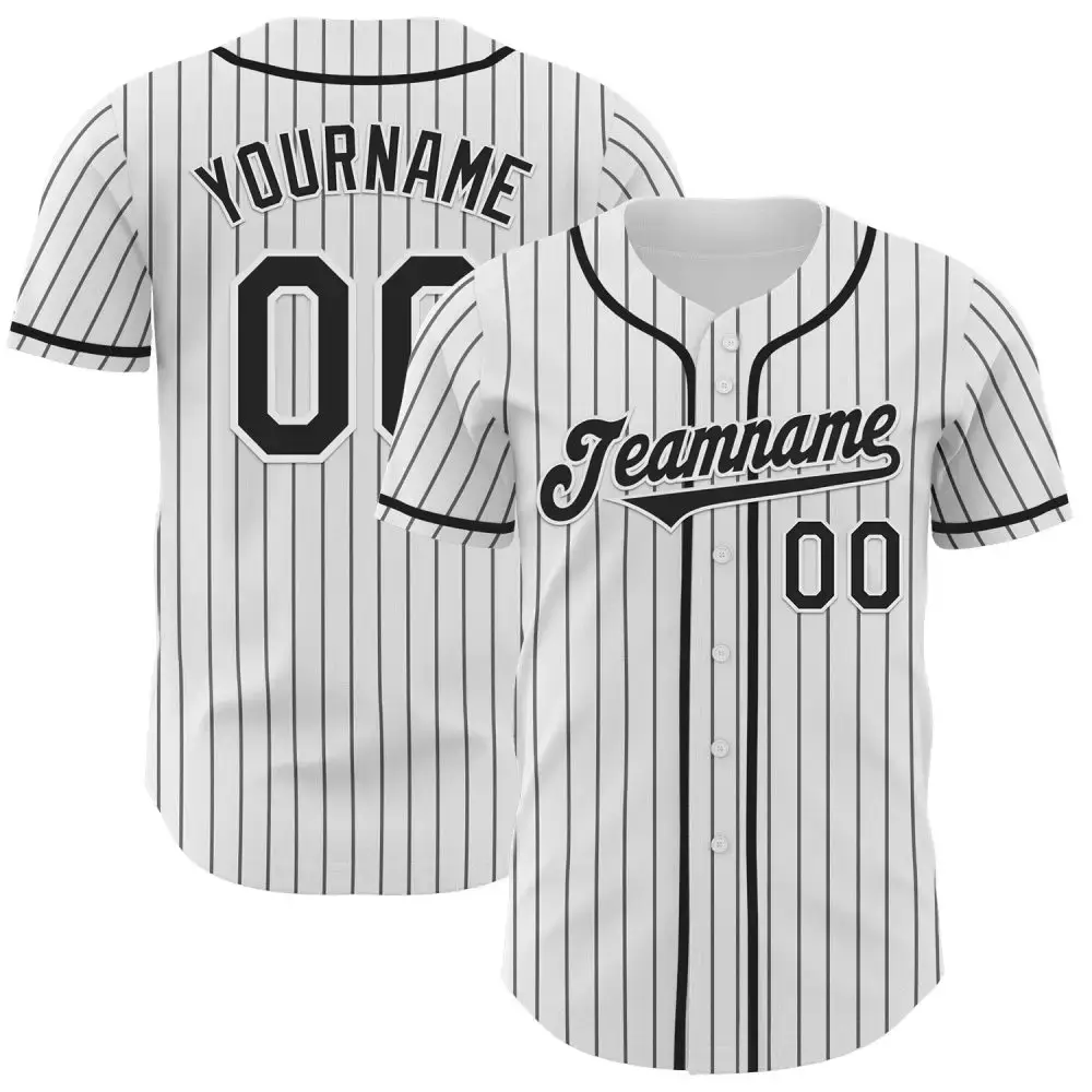 Custom White Black Pinstripe Black Authentic Baseball Jersey Image