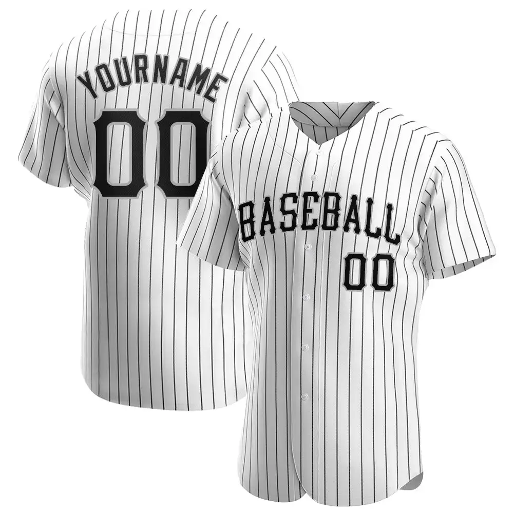Custom White Black Pinstripe Black-Gray Authentic Baseball Jersey Image