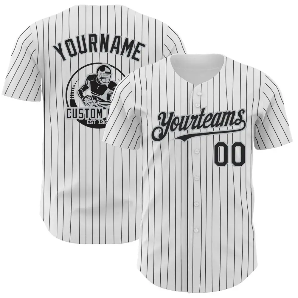 Custom White Black Pinstripe Gray Authentic Baseball Jersey Image