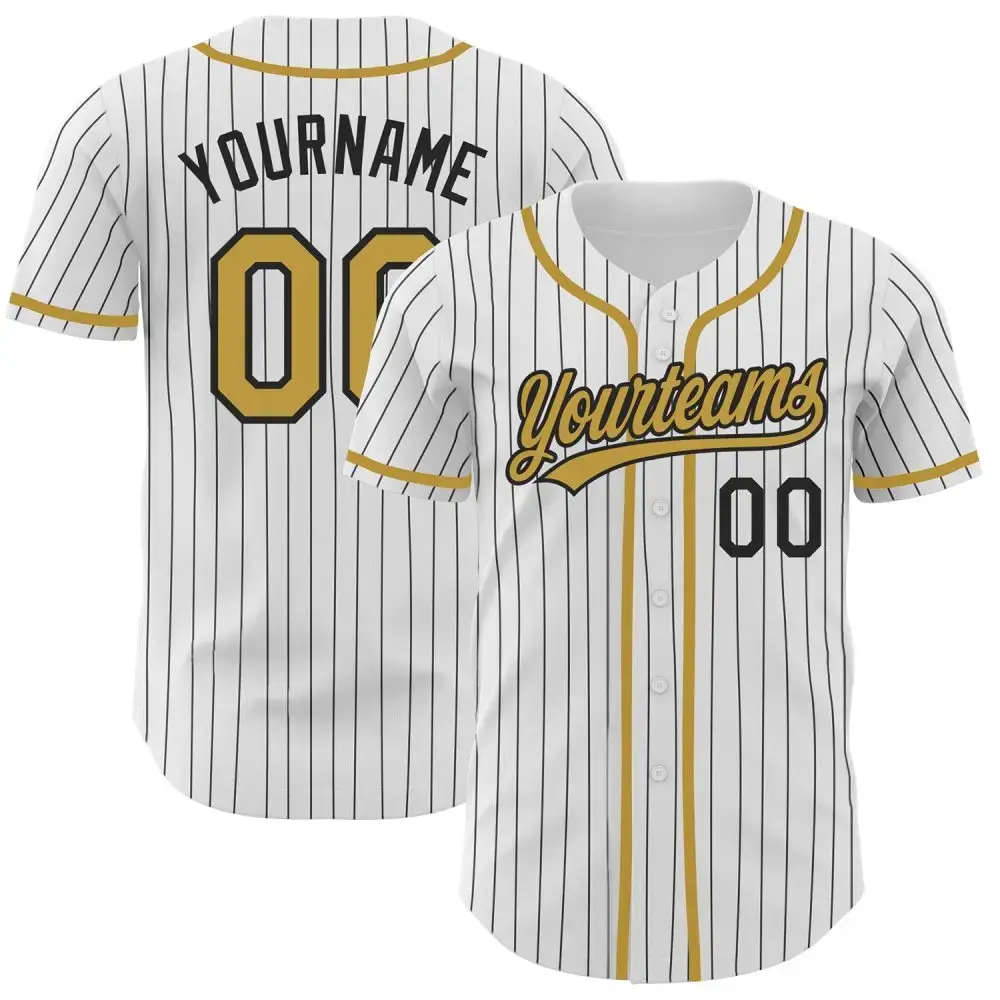 Custom White Black Pinstripe Old Gold Authentic Baseball Jersey Image