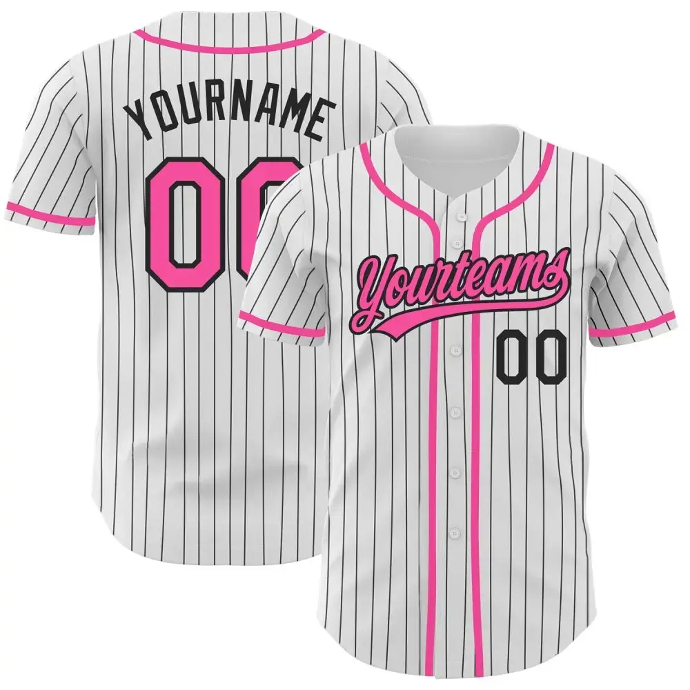 Custom White Black Pinstripe Pink Authentic Baseball Jersey Image