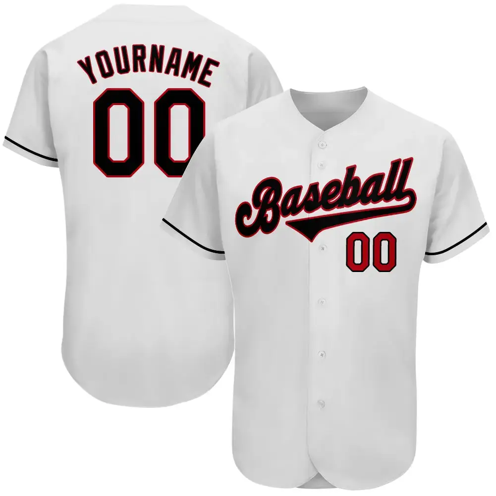 Custom White Black-Red Authentic Baseball Jersey Image
