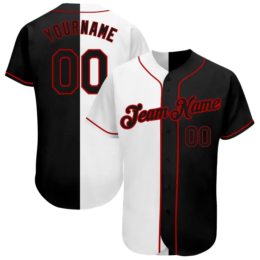 Custom White-Black Red Authentic Split Fashion Baseball Jersey Image