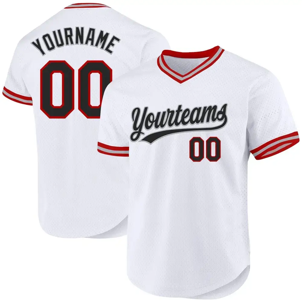 Custom White Black Red-Gray Authentic Throwback Baseball Jersey Image