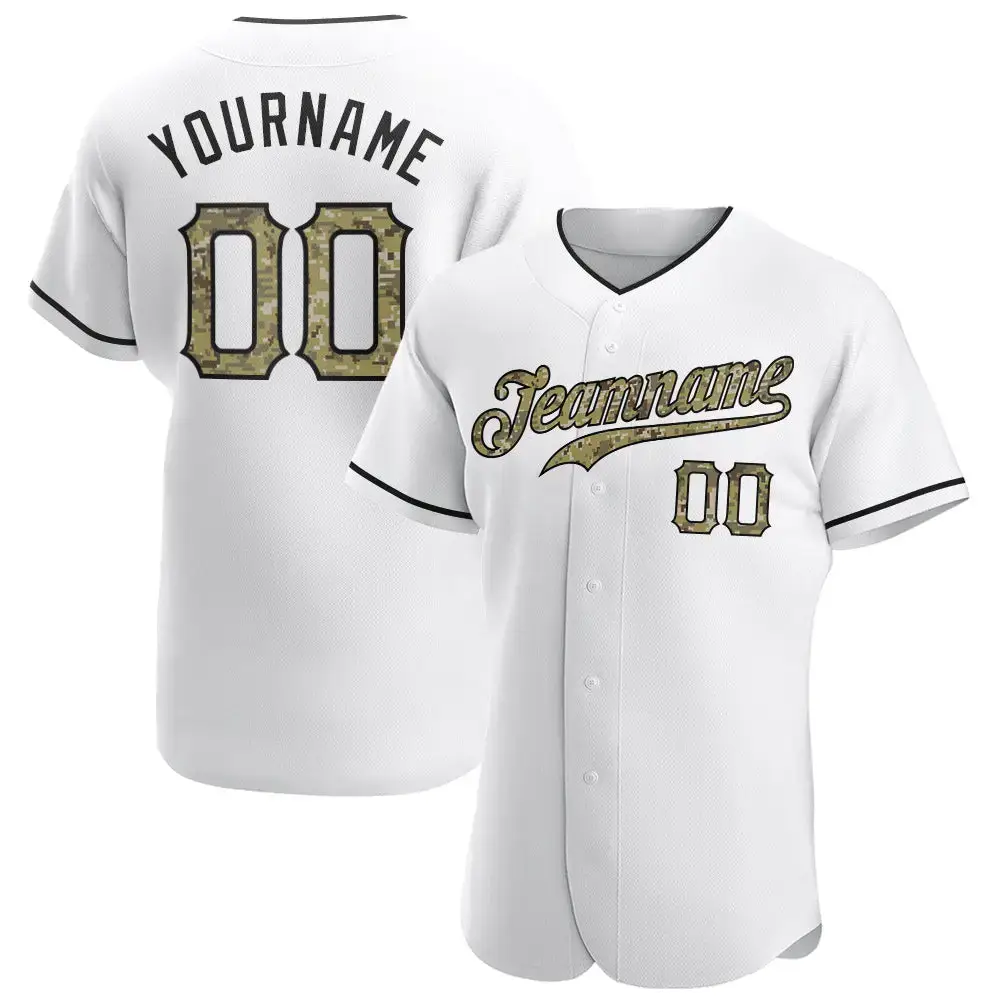 Custom White Camo-Black Authentic Baseball Jersey Image