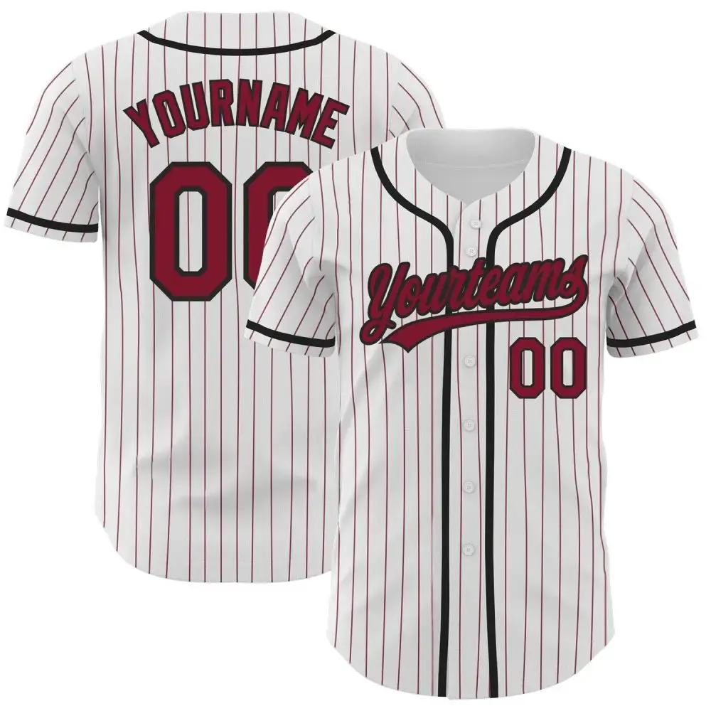 Custom White Crimson Pinstripe Crimson-Black Authentic Baseball Jersey Image