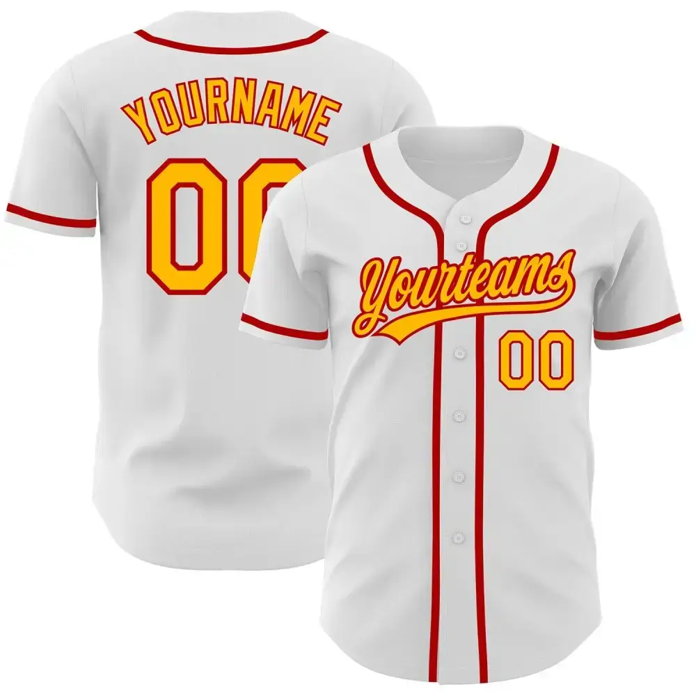 Custom White Gold-Red Authentic Baseball Jersey Image
