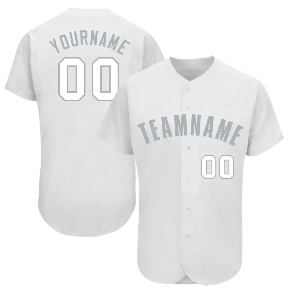 Custom White Gray Baseball Jersey Image
