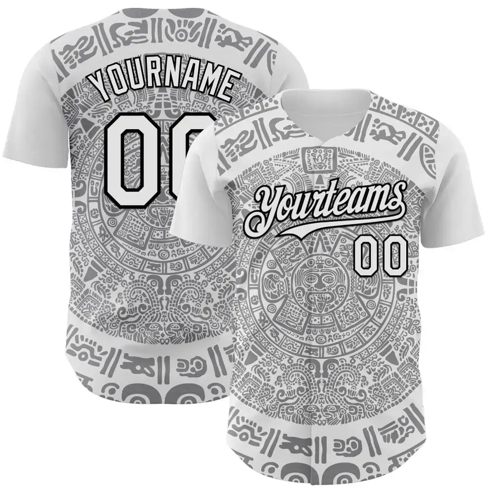 Custom White Gray-Black 3D Mexico Authentic Baseball Jersey Image