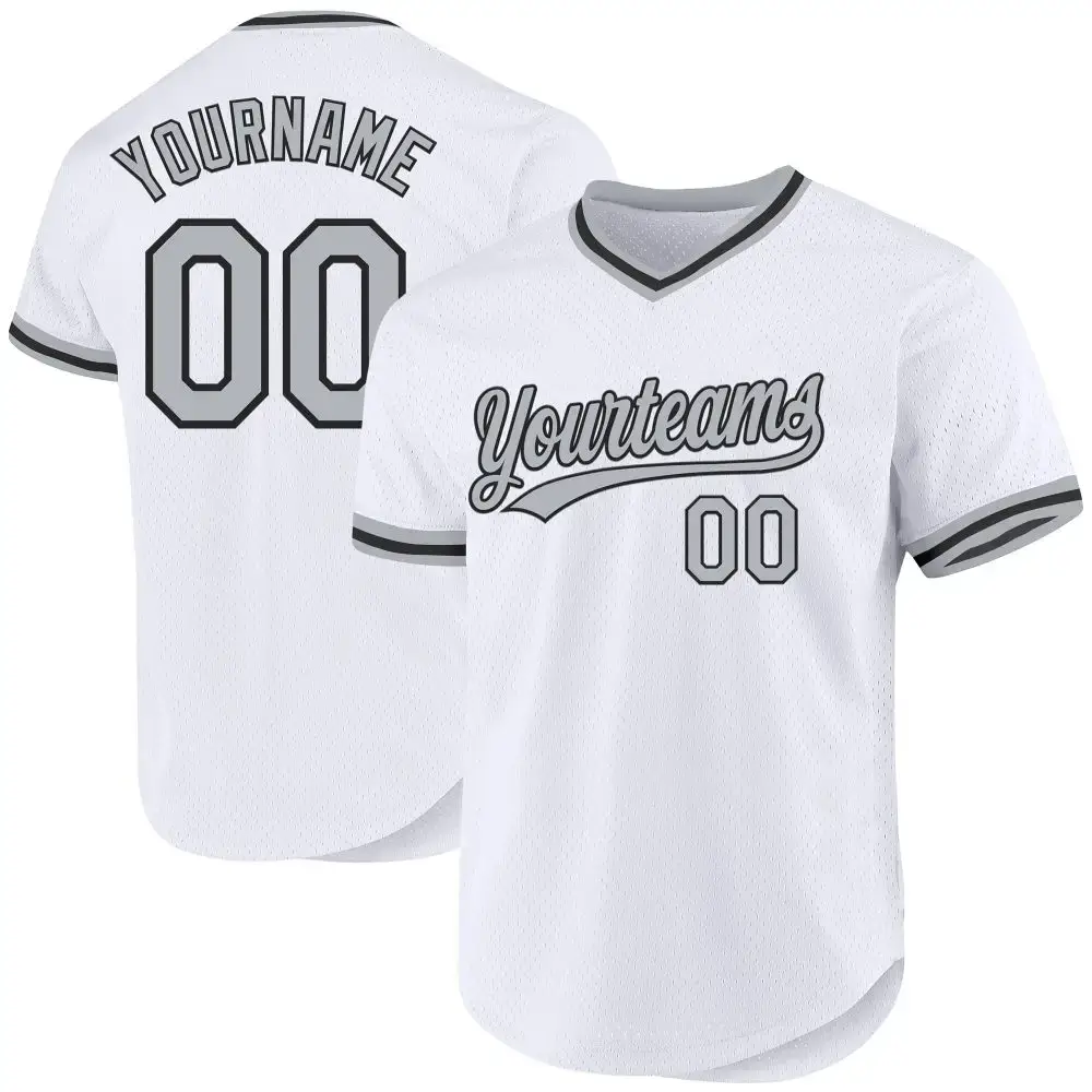 Custom White Gray-Black Authentic Throwback Baseball Jersey Image