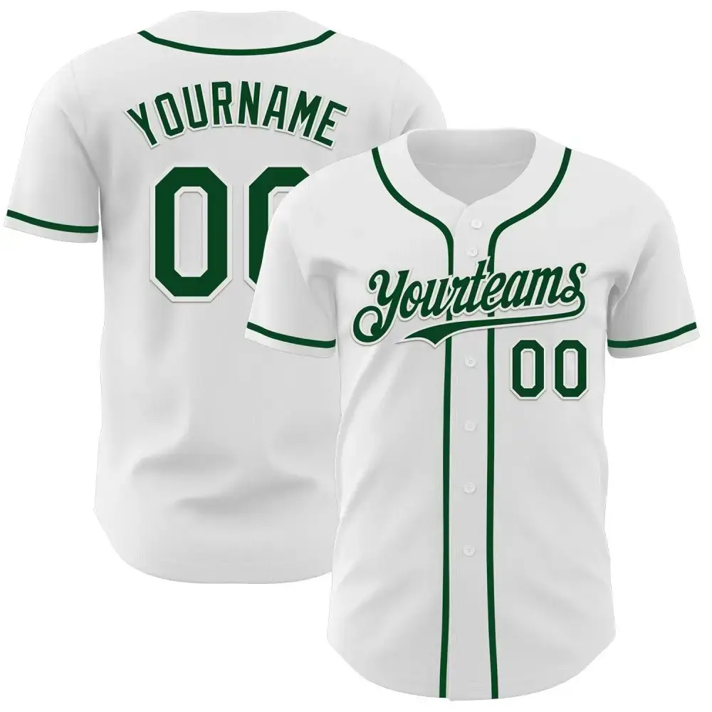 Custom White Green Authentic Baseball Jersey Image