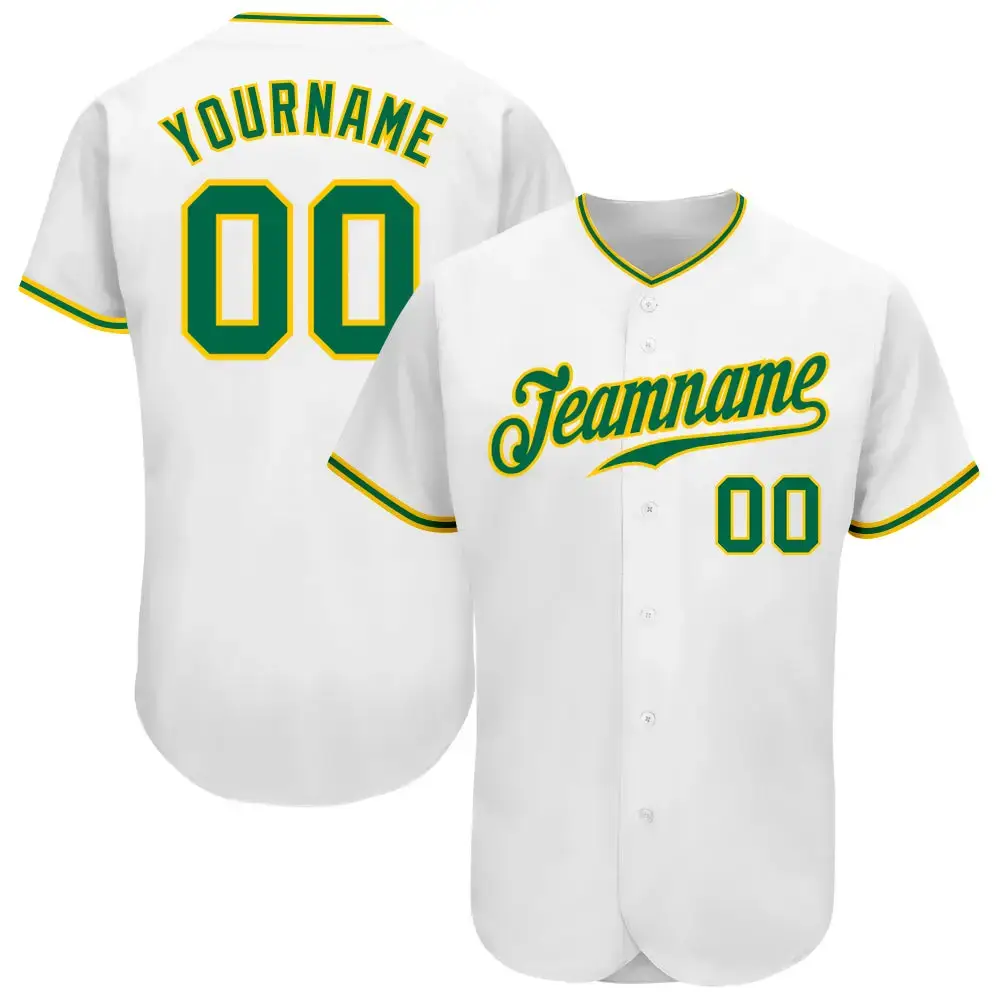 Custom White Kelly Green-Gold Authentic Baseball Jersey Image