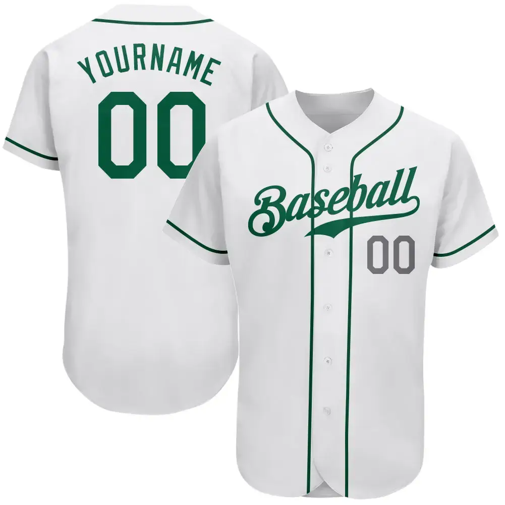 Custom White Kelly Green-Light Gray Authentic Baseball Jersey Image