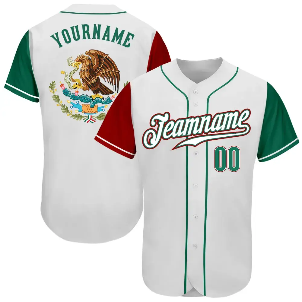 Custom White Kelly Green-Red Authentic Mexico Two Tone Baseball Jersey Image