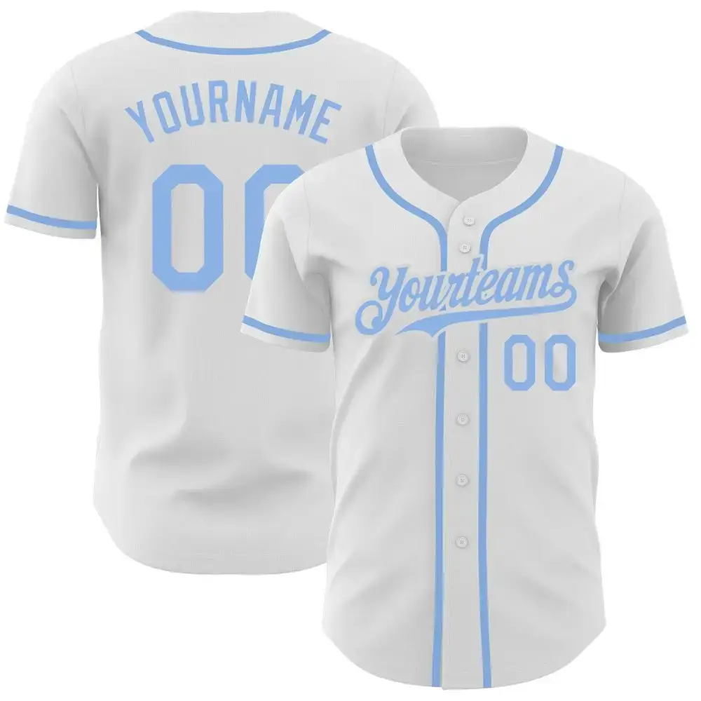 Custom White Light Blue Authentic Baseball Jersey Image