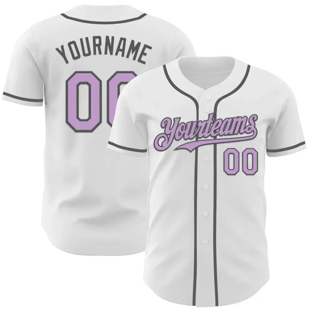 Custom White Light Purple-Steel Gray Authentic Baseball Jersey Image