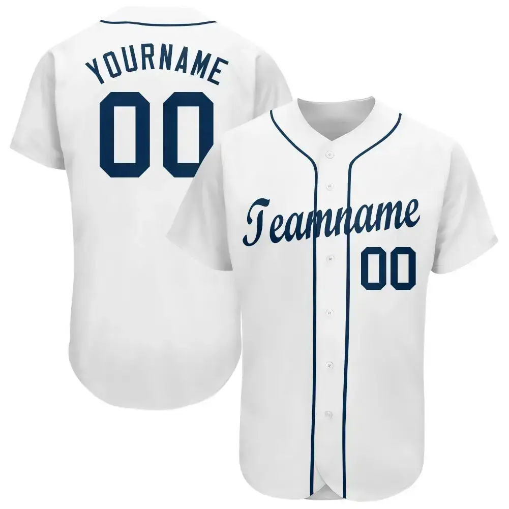 Custom White Navy Baseball Jersey Image
