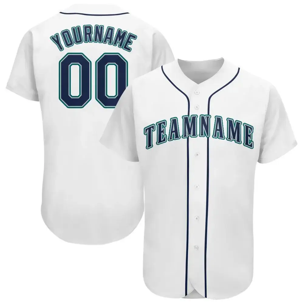 Custom White Navy-Teal Baseball Jersey Image