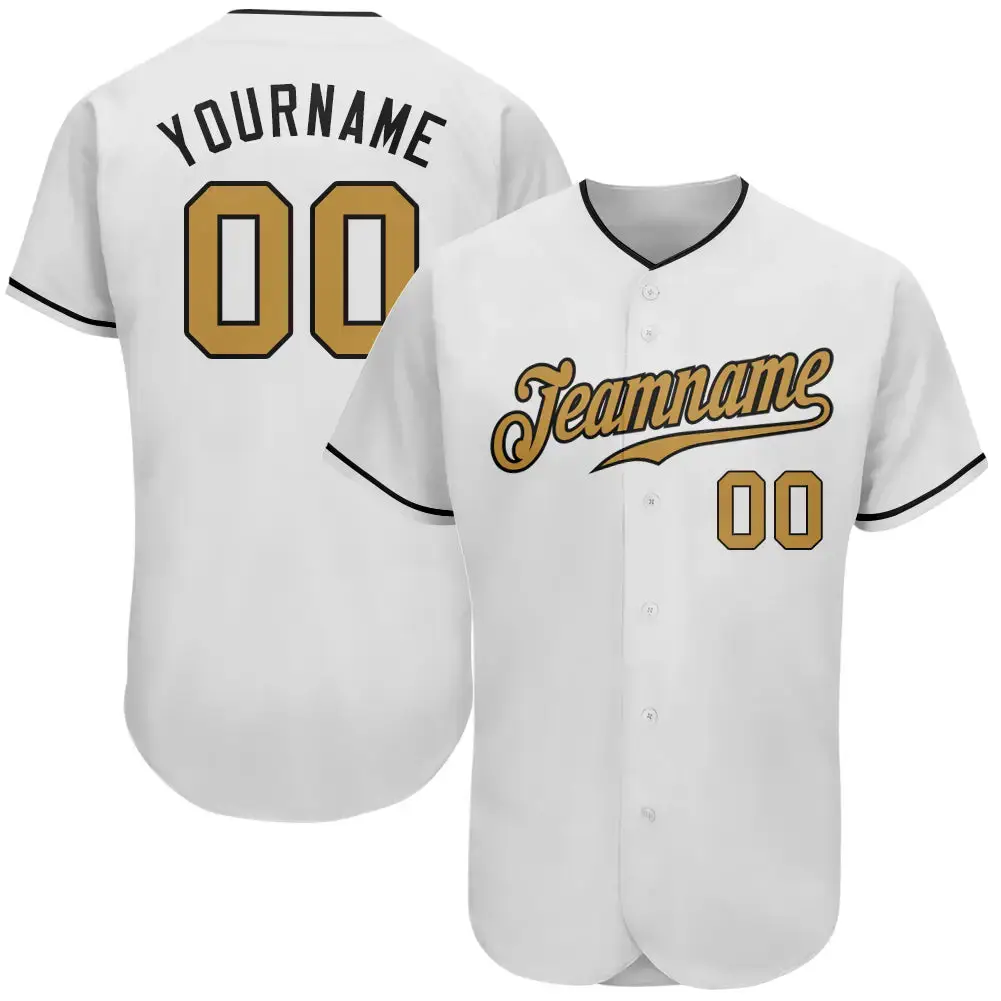 Custom White Old Gold-Black Authentic Baseball Jersey Image