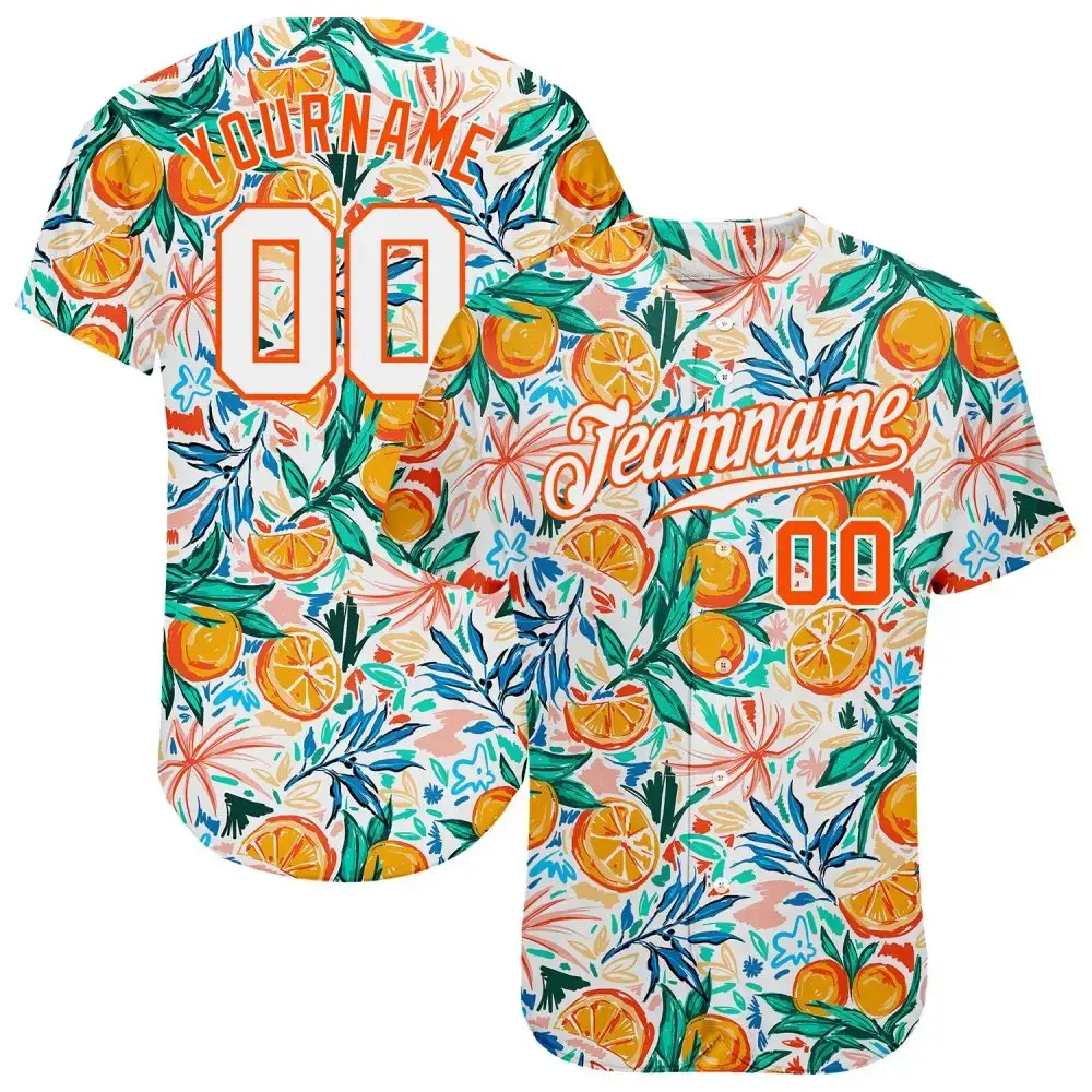 Custom White Orange 3D Pattern Design Fruit Authentic Baseball Jersey Image