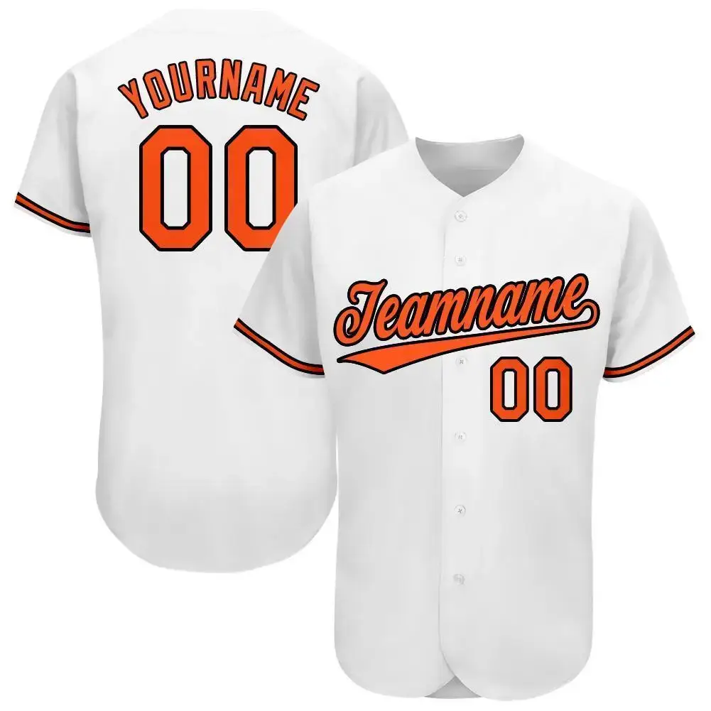 Custom White Orange-Black Baseball Jersey Image