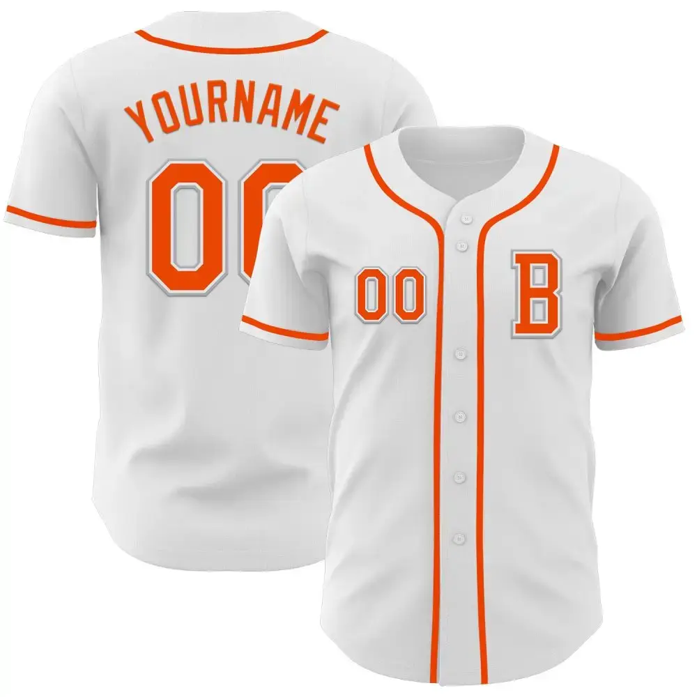 Custom White Orange-Gray Authentic Baseball Jersey Image