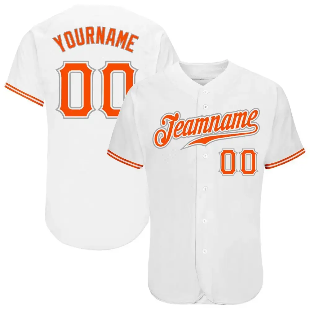 Custom White Orange-Gray Authentic Baseball Jersey Image