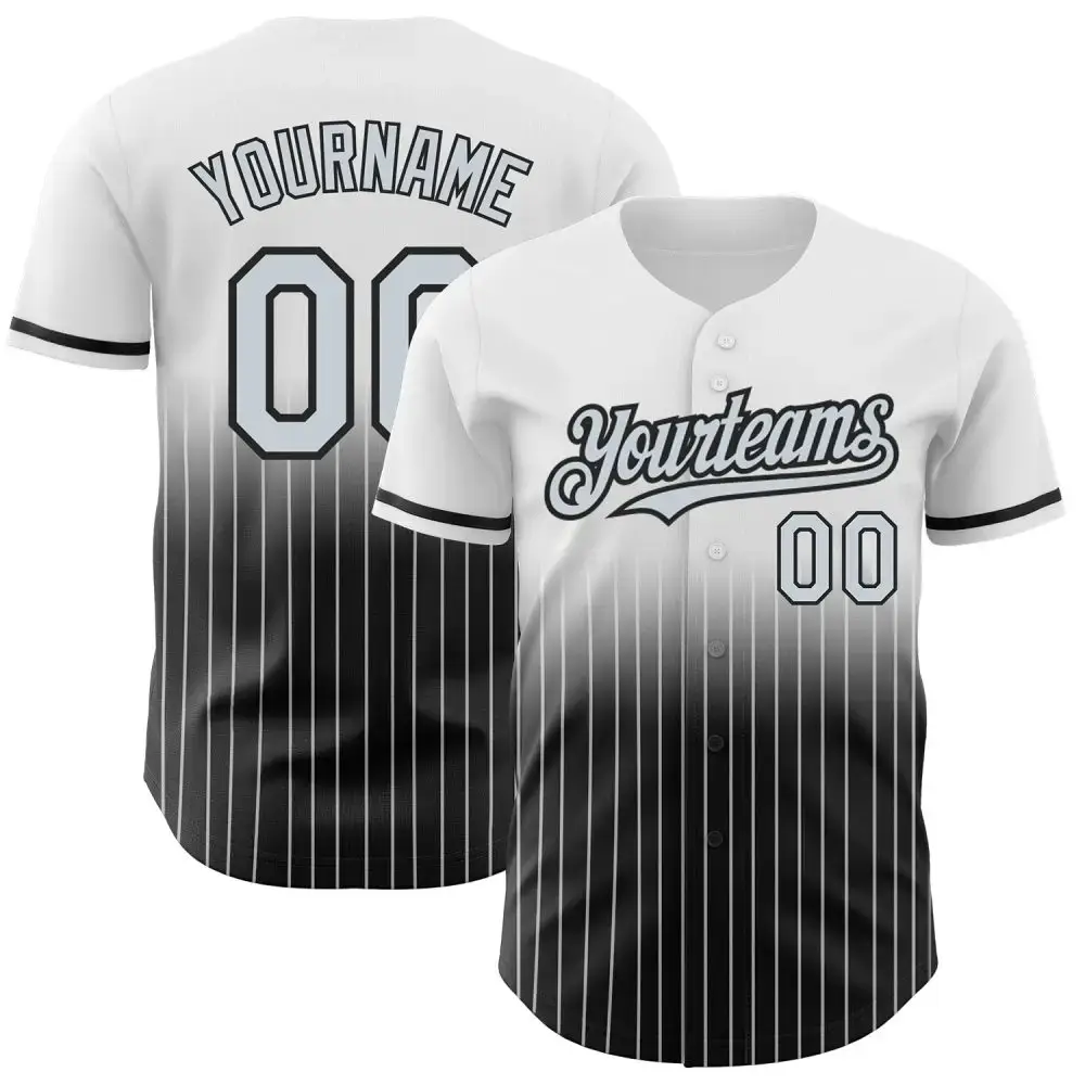 Custom White Pinstripe Silver-Black Authentic Fade Fashion Baseball Jersey Image