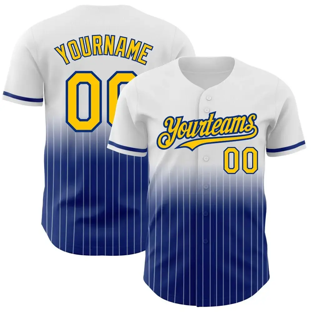 Custom White Pinstripe Yellow-Royal Authentic Fade Fashion Baseball Jersey Image