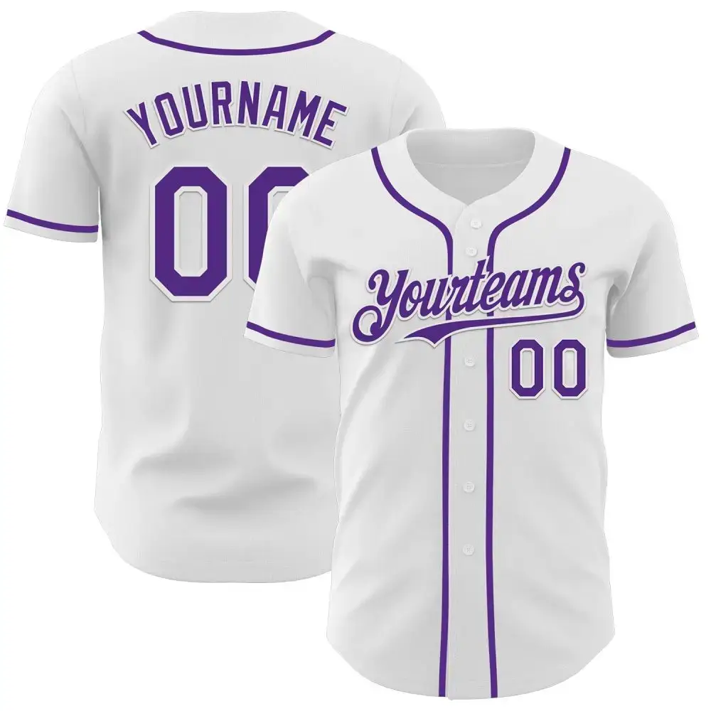 Custom White Purple Authentic Baseball Jersey Image