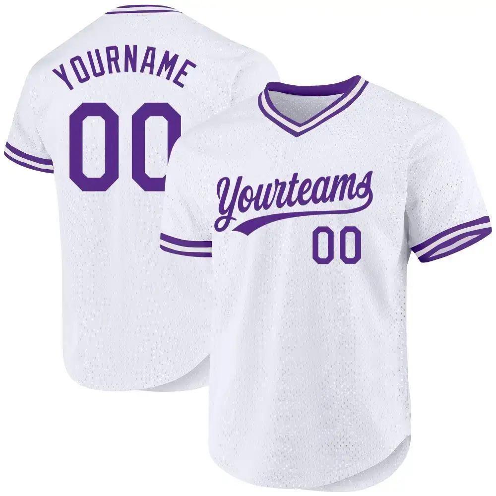 Custom White Purple Authentic Throwback Baseball Jersey Image