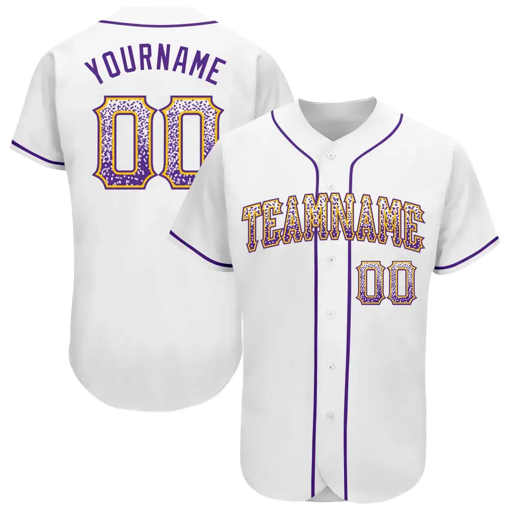 Custom White Purple-Gold Authentic Drift Fashion Baseball Jersey Image