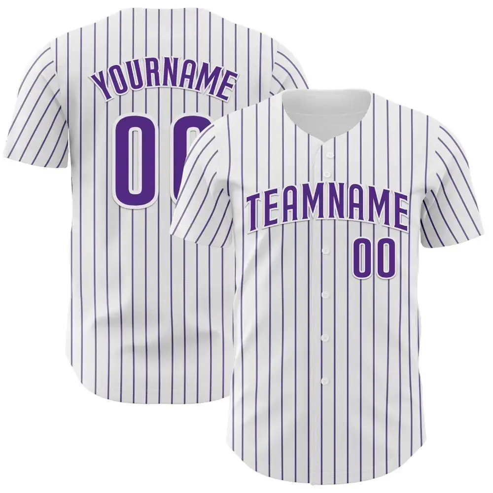 Custom White Purple Pinstripe Purple Authentic Baseball Jersey Image
