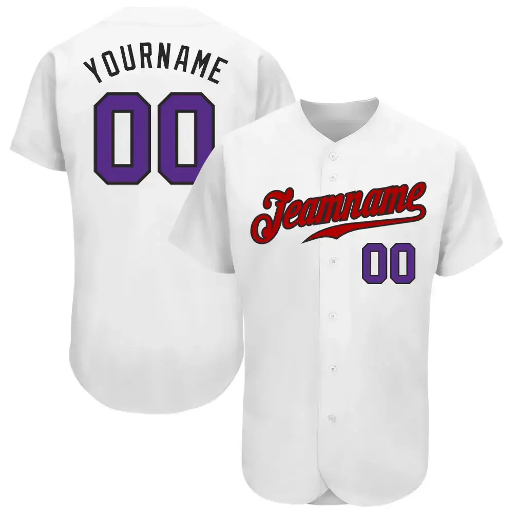 Custom White Purple-Red Authentic Baseball Jersey Image