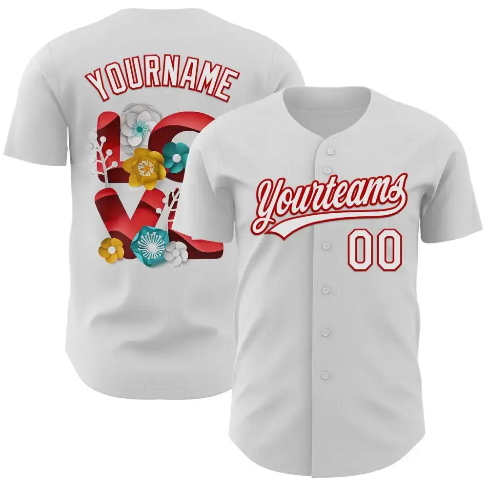 Custom White Red 3D Love Heart Valentine'S Day Authentic Baseball Jersey Image