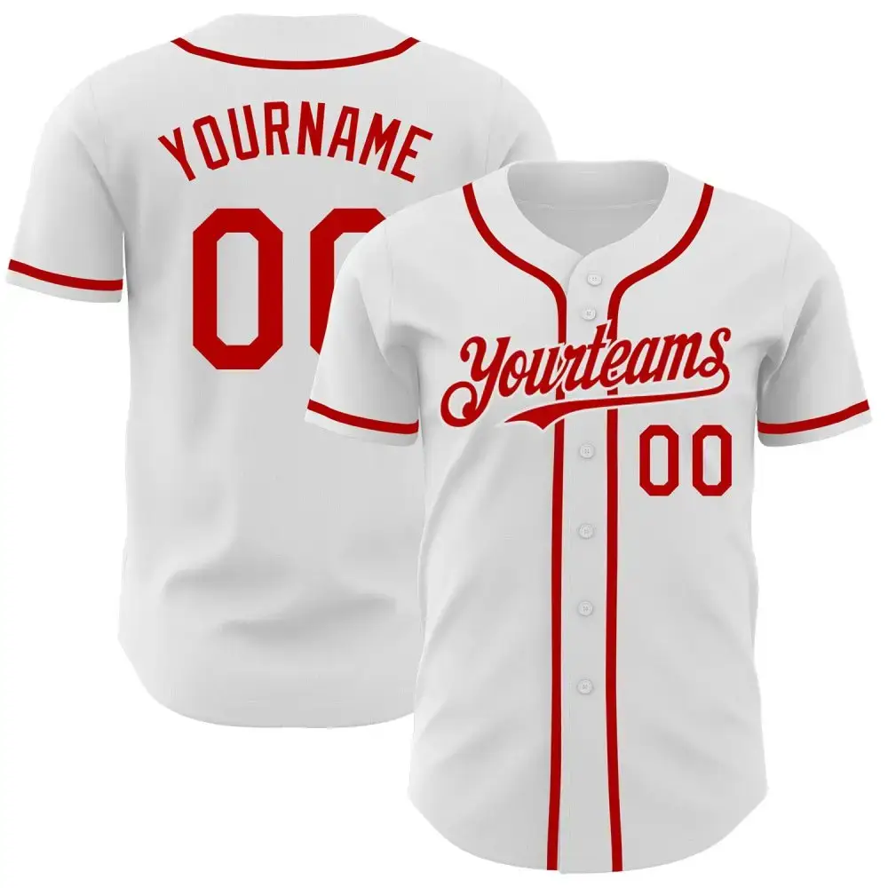 Custom White Red Authentic Baseball Jersey Image