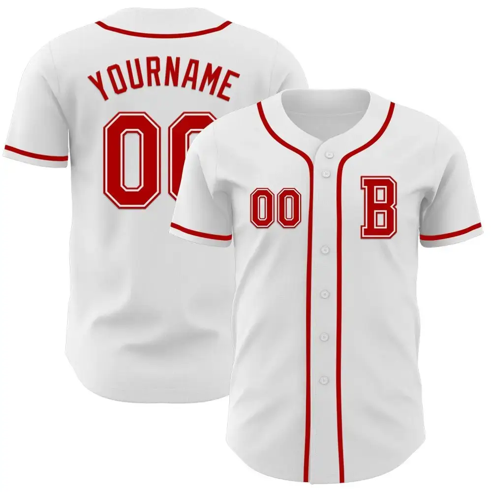 Custom White Red Authentic Baseball Jersey Image