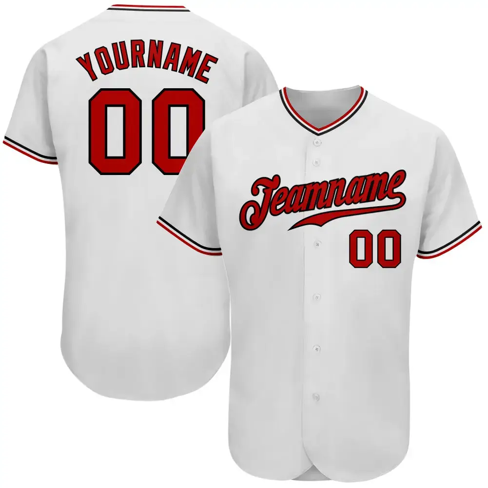 Custom White Red-Black Authentic Baseball Jersey Image