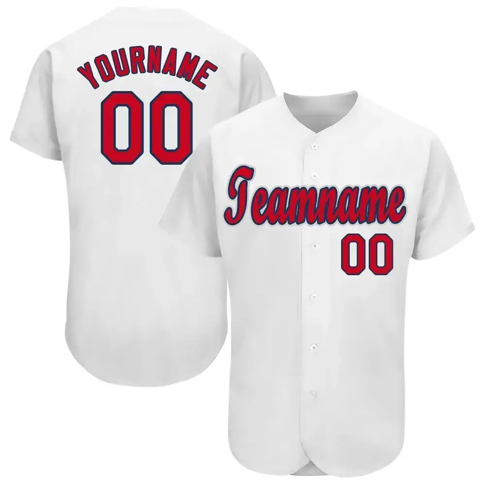 Custom White Red-Navy Baseball Jersey Image