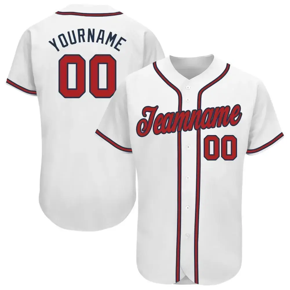 Custom White Red-Navy Baseball Jersey Image