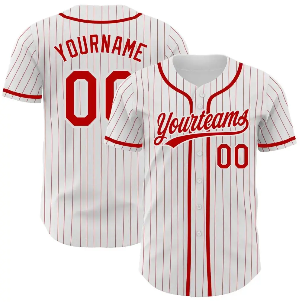 Custom White Red Pinstripe Red Authentic Baseball Jersey Image