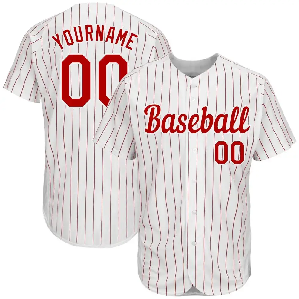Custom White Red Pinstripe Red-White Authentic Baseball Jersey Image