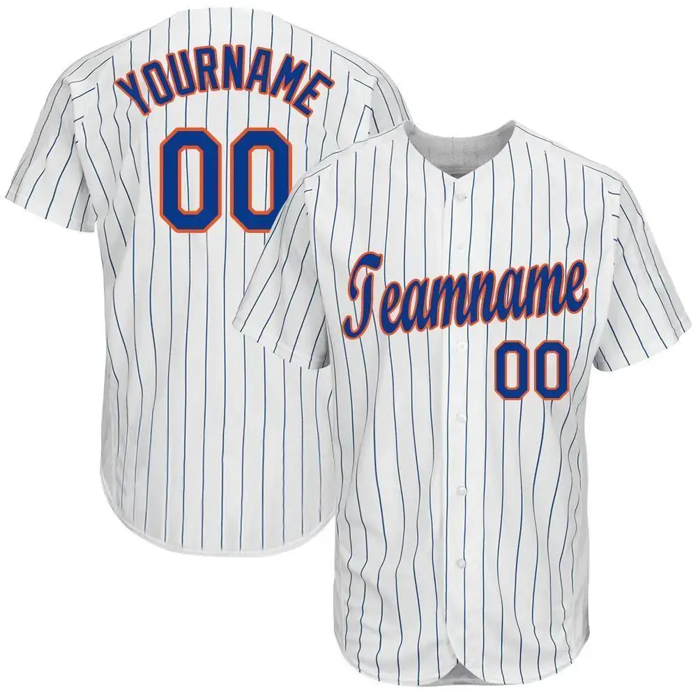 Custom White Royal Pinstripe Royal-Orange Baseball Jersey Image