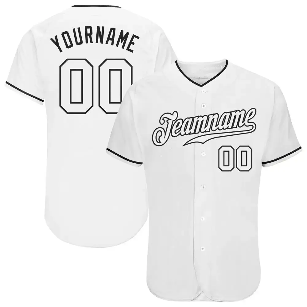 Custom White White-Black Authentic Baseball Jersey Image