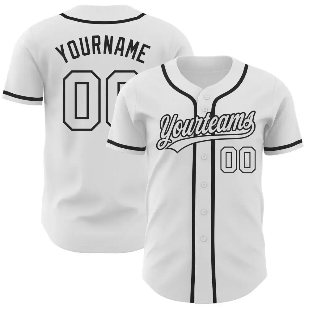 Custom White White-Black Authentic Baseball Jersey Image