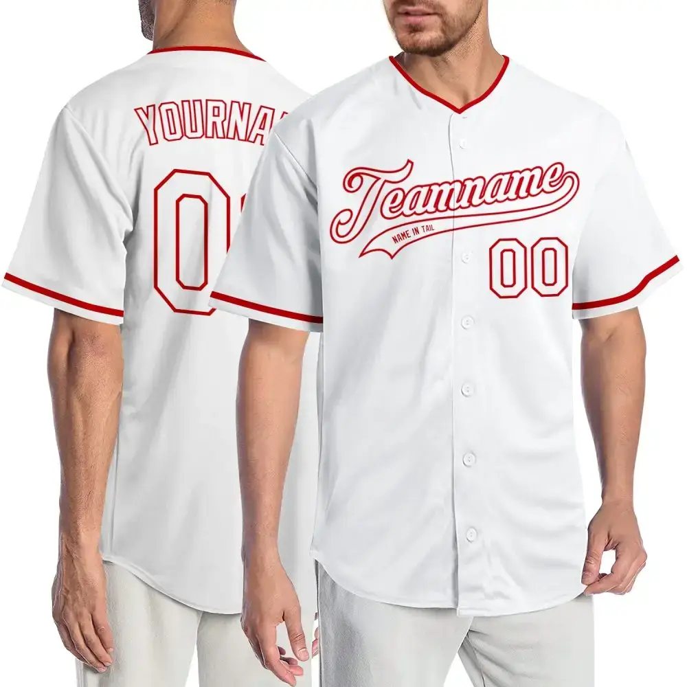 Custom White White-Red Authentic Baseball Jersey Image